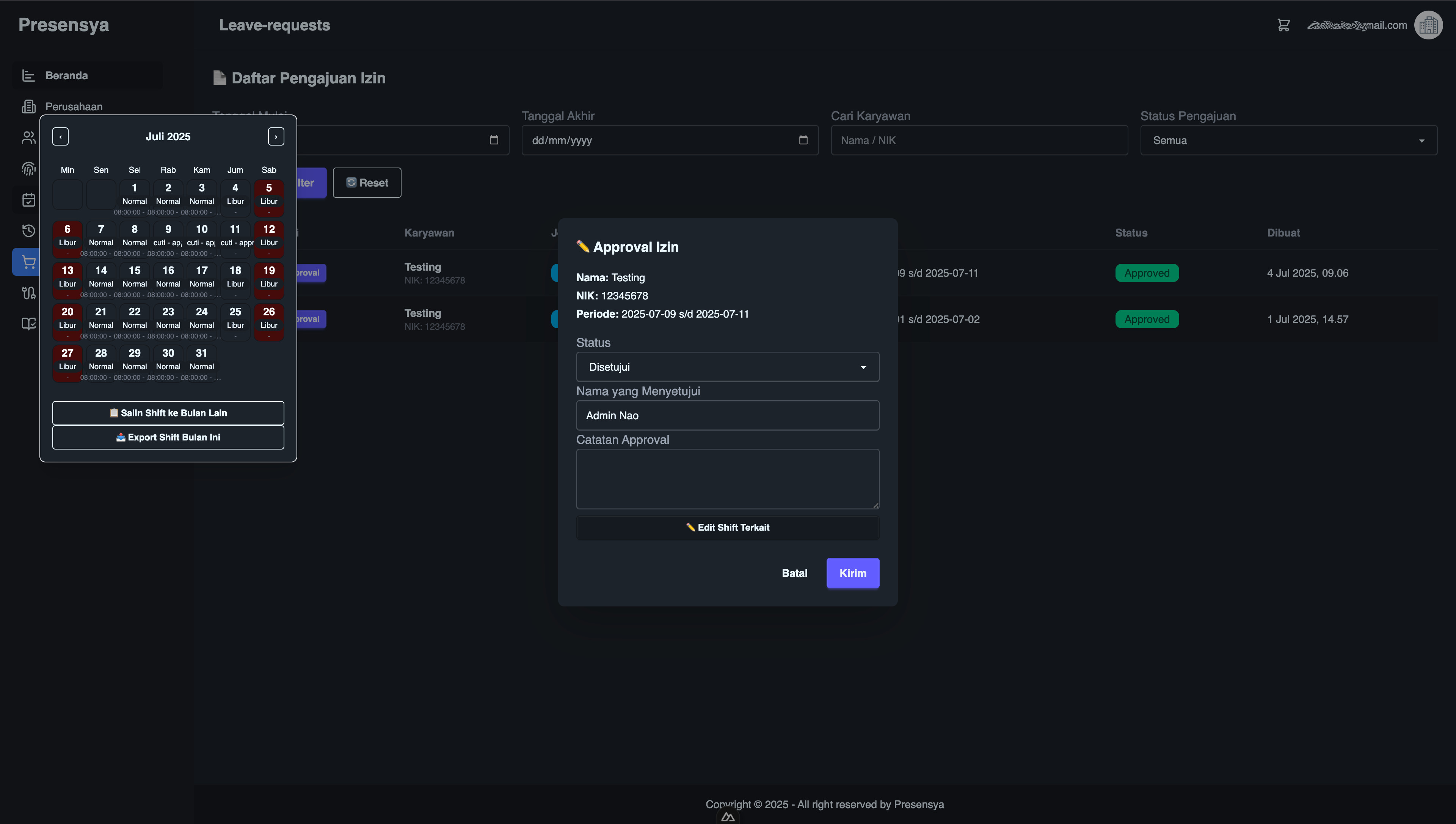 Dashboard Pengajuan Izin & Cuti